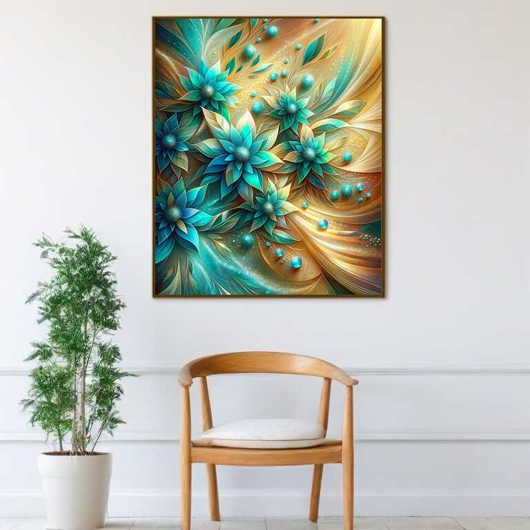Abstract flowers turquoise — Diamond Painting Kit, product view 2