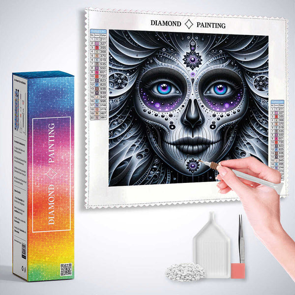 Los Muertos, black and white and purple — Diamond Painting Kit, product view 3