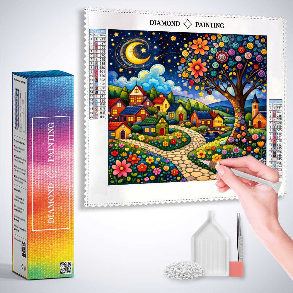 A Fairytale Night in the Flower Village — Diamond Painting Kit, product view 3