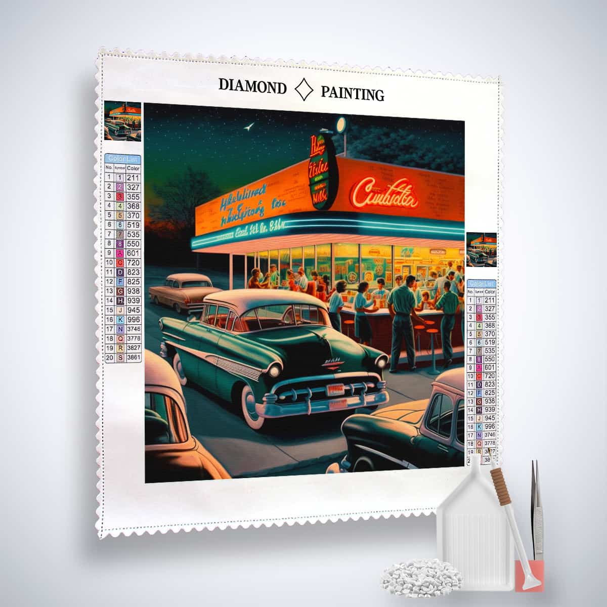 Vintage petrol station and chrome jewel — Diamond Painting Kit, product view 2