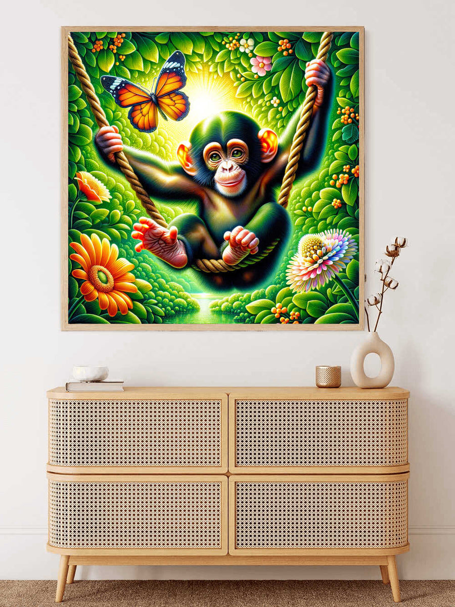 Little chimpanzee chilling — Diamond Painting Kit, product view 2