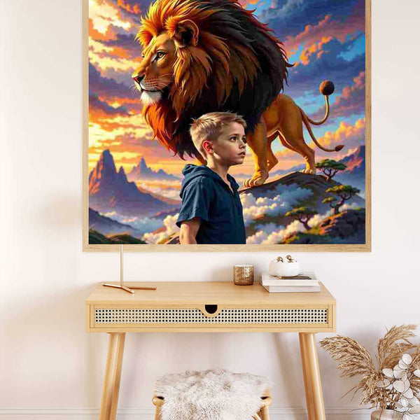Face to Face with a Lion — Personalized Portrait Diamond Painting Kit, product view 2