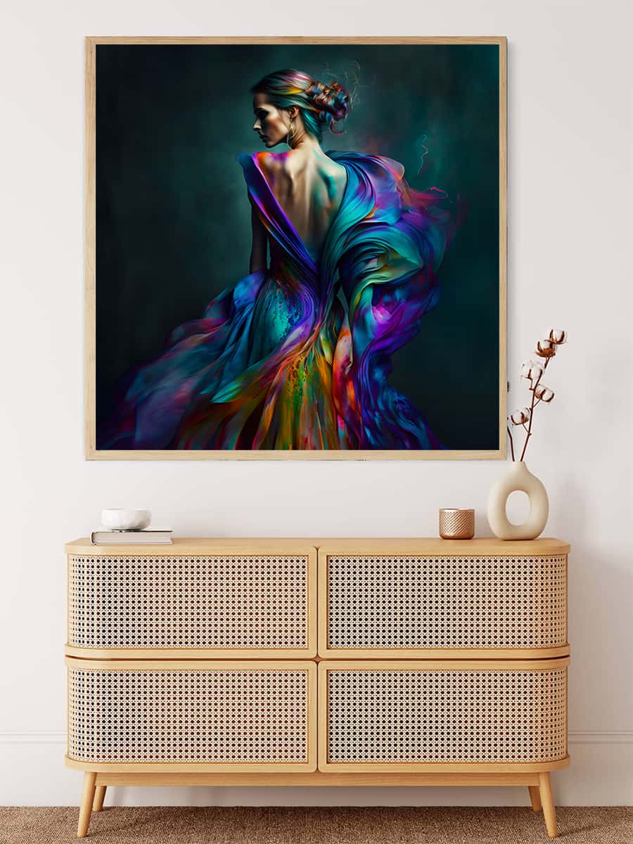 Woman with colorful dress on black background — AB Diamond Painting Kit, product view 3