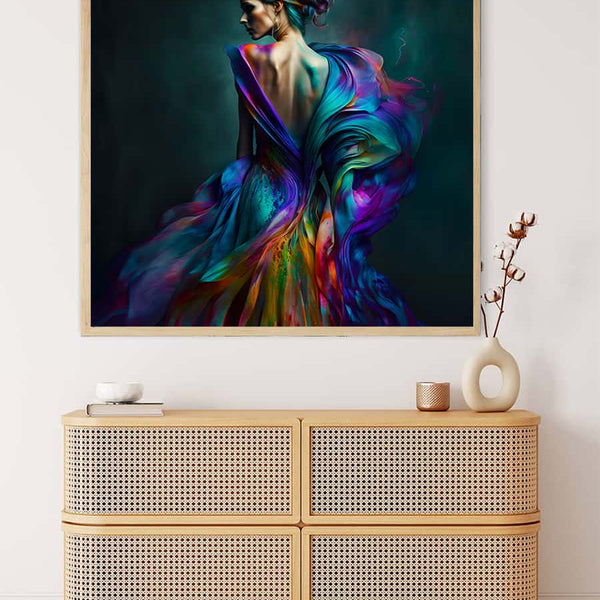 Woman with colorful dress on black background — AB Diamond Painting Kit, product view 3