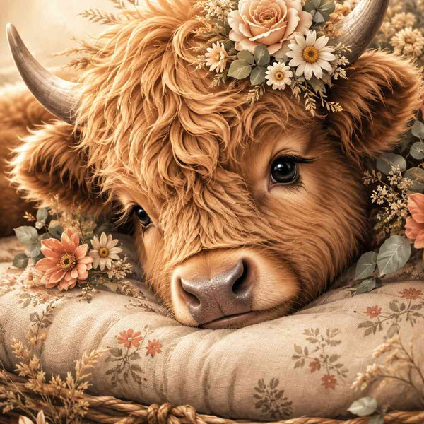 Highland Calf in a Flower Basket — Diamond Painting Kit design