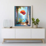 Poppy flower on windowsill — Diamond Painting Kit, product view 2