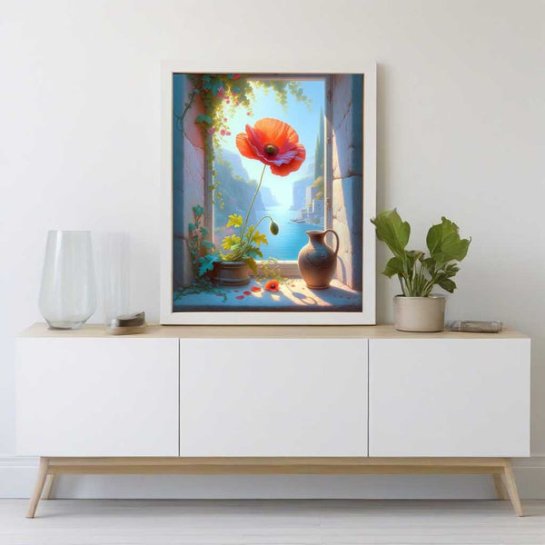 Poppy flower on windowsill — Diamond Painting Kit, product view 2