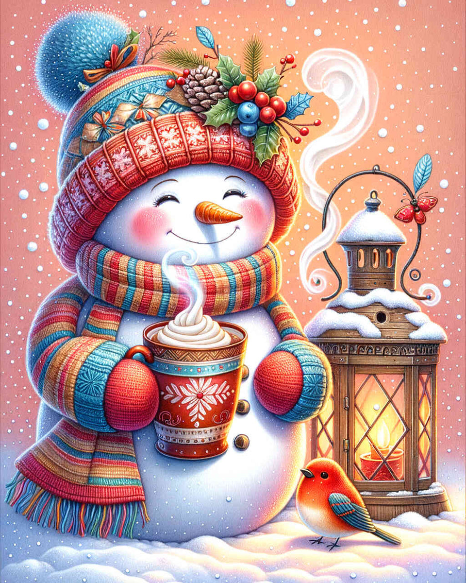 Snowman with cocoa — Diamond Painting Kit design