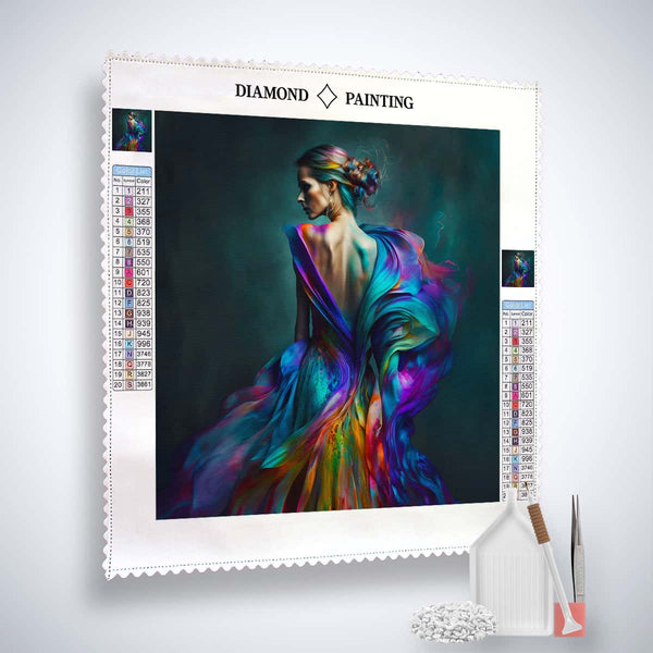 Woman with colorful dress on black background — AB Diamond Painting Kit, product view 2