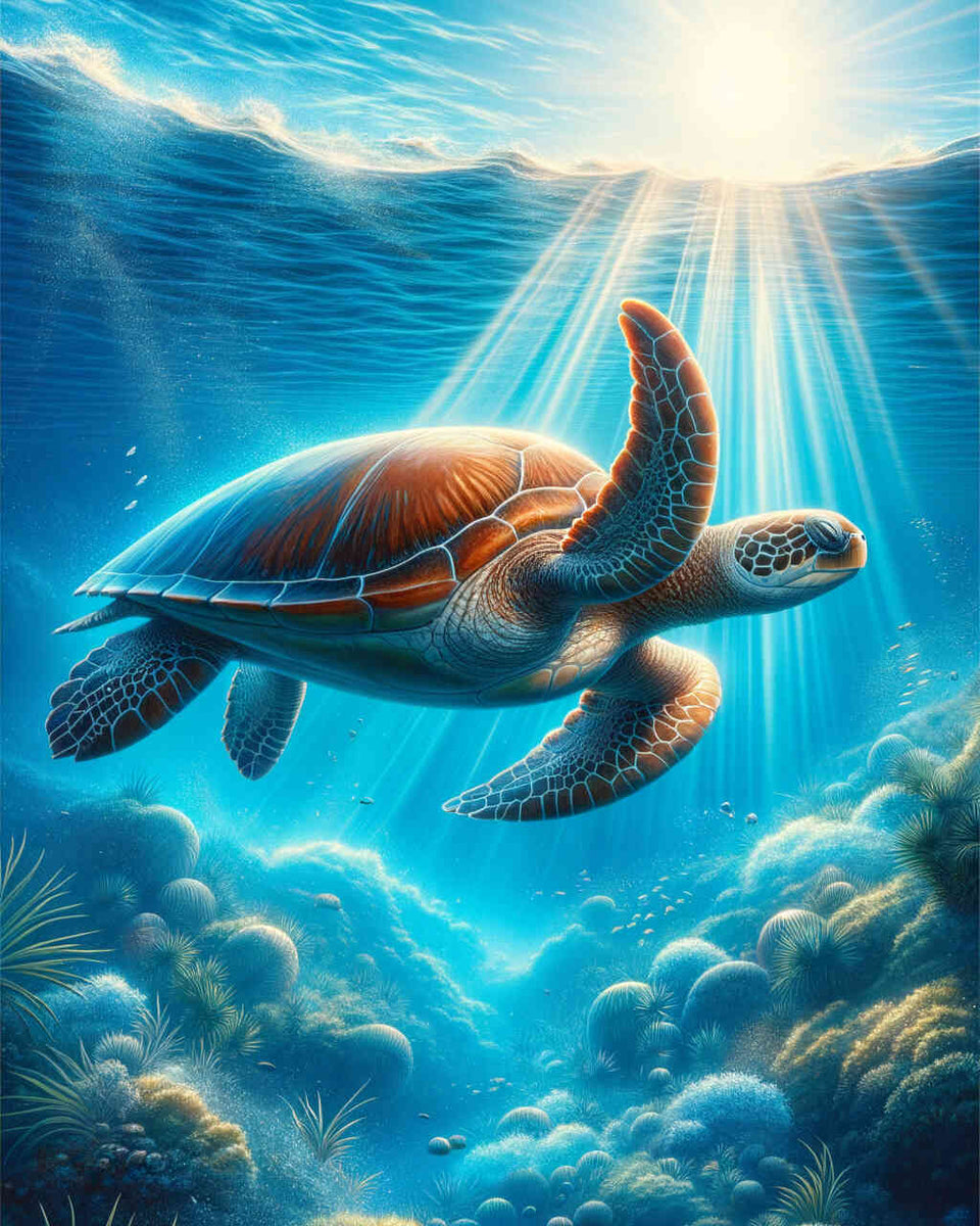 Sea turtle swims in the ocean — Diamond Painting Kit design