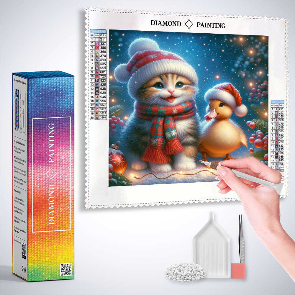 Cat with Christmas Duck — Diamond Painting Kit, product view 3