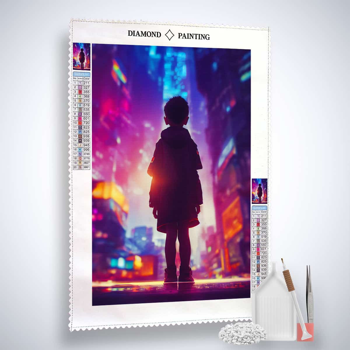 Boy looking at city — Diamond Painting Kit, product view 2
