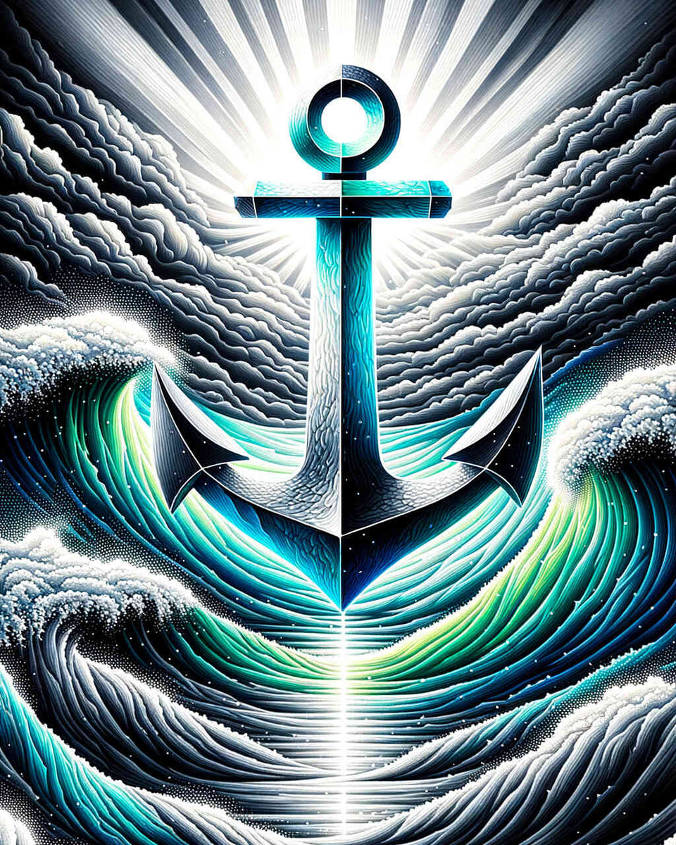Black and white with anchor highlight — Diamond Painting Kit design
