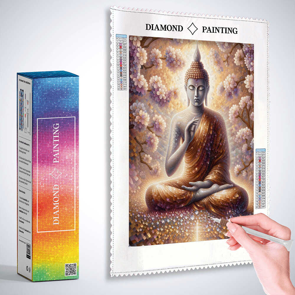 Buddha surrounded by flowers — Diamond Painting Kit, product view 3