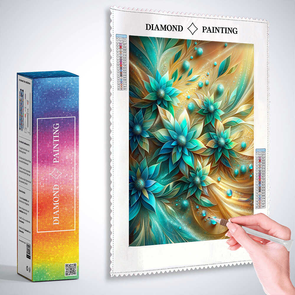 Abstract flowers turquoise — Diamond Painting Kit, product view 3