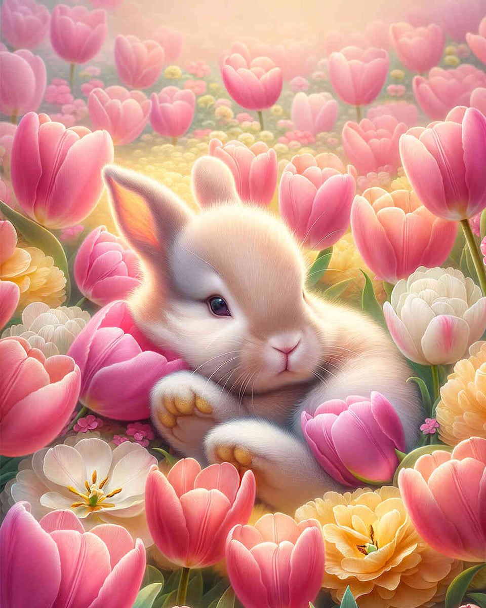 Tulip meadow rabbit — Diamond Painting Kit design