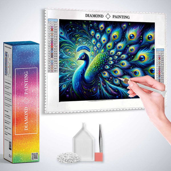 Magnificent peacock with blue plumage — Diamond Painting Kit, product view 3