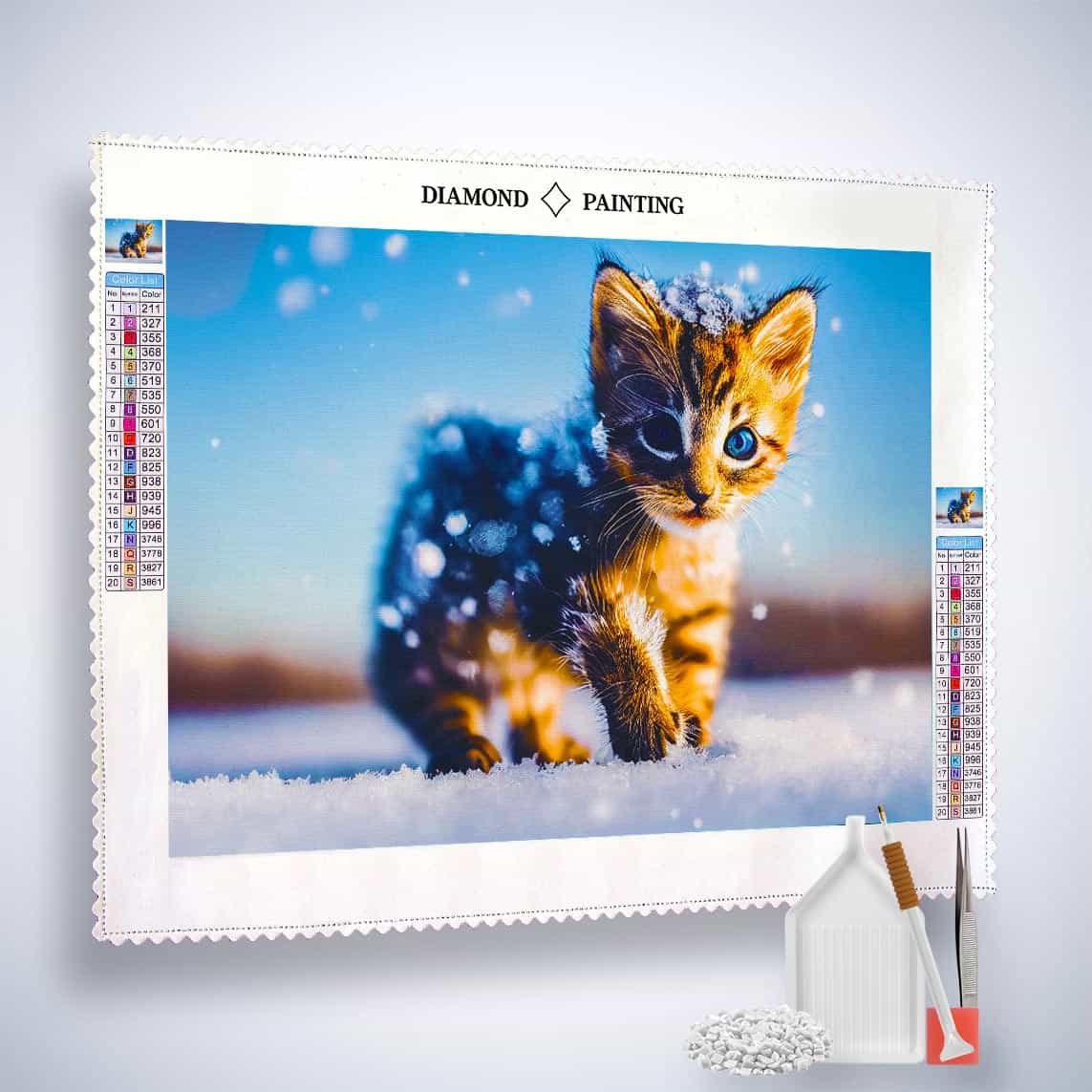 Kitten in the snow — Diamond Painting Kit, product view 2