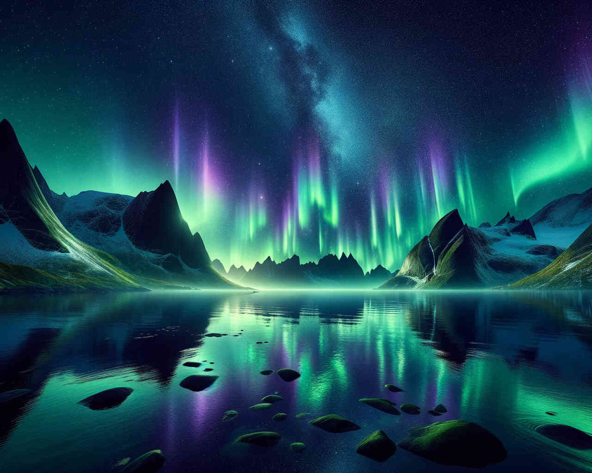 Green Aurora over the Lake — Diamond Painting Kit design