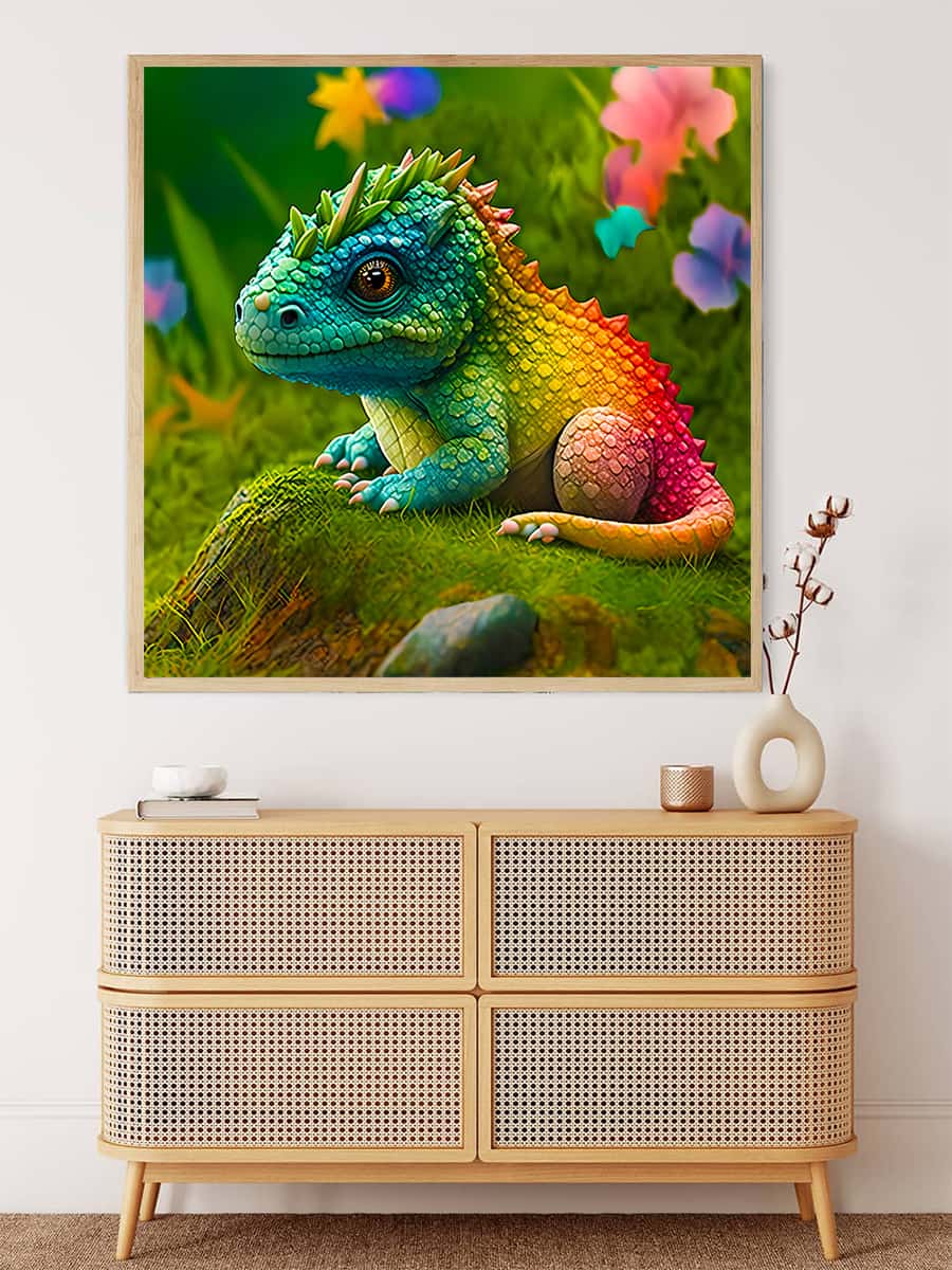 Baby dragon in a meadow — AB Diamond Painting Kit, product view 3