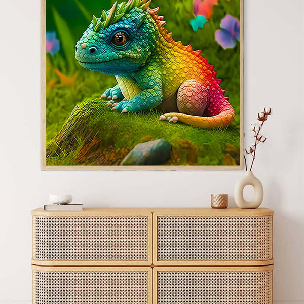 Baby dragon in a meadow — AB Diamond Painting Kit, product view 3