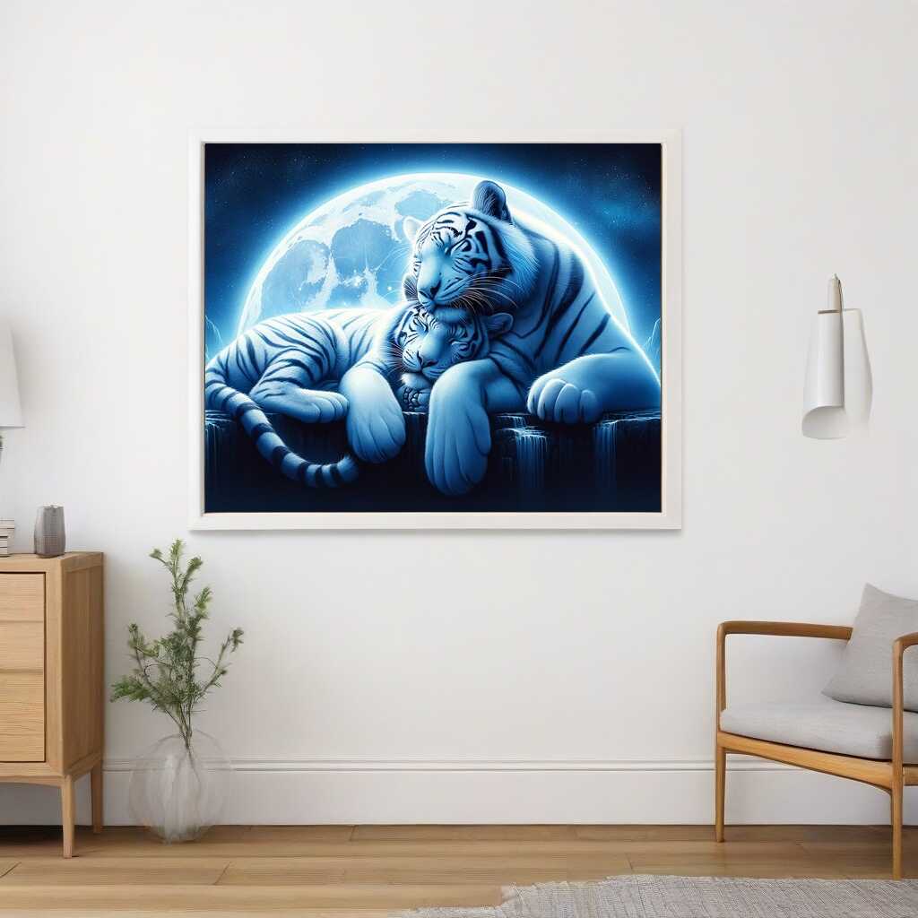 White Tigers Cuddling — Diamond Painting Kit, product view 2
