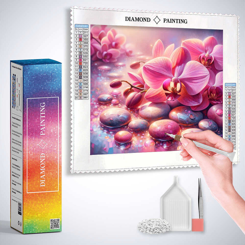 Pink Orchid Stones — Diamond Painting Kit, product view 3