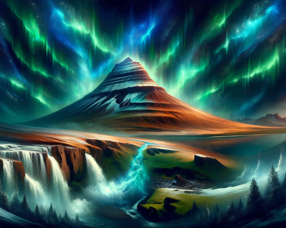 Volcano beneath the Northern Lights — Diamond Painting Kit design