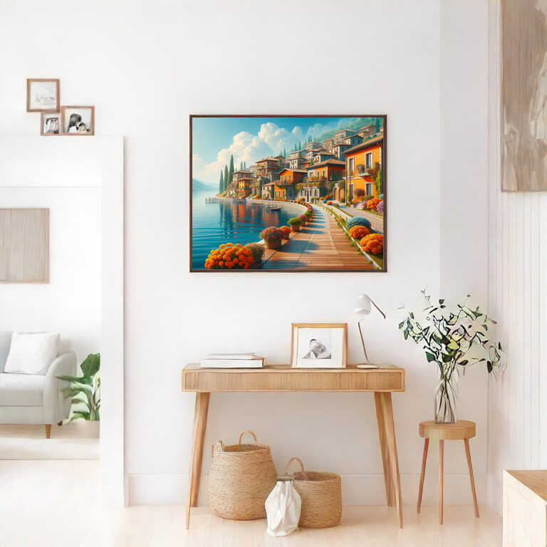 Mediterranean village by the lake — Diamond Painting Kit, product view 2