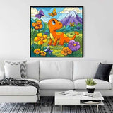 Orange Dinosaur in Spring — Diamond Painting Kit, product view 2
