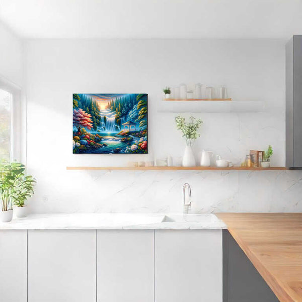 Pavilion by the Waterfall — Diamond Painting Kit, product view 2