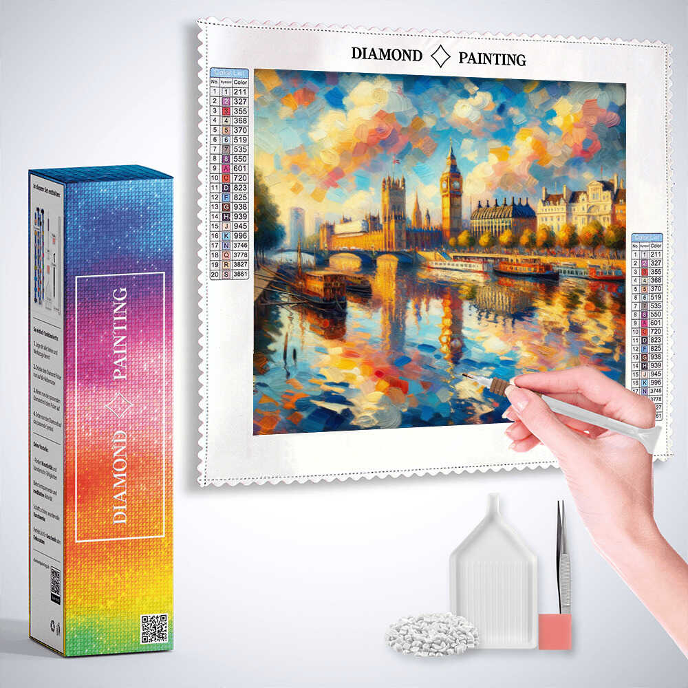Flow of colors: London in the evening glow — Diamond Painting Kit, product view 3
