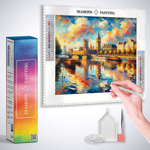 Flow of colors: London in the evening glow — Diamond Painting Kit, product view 3