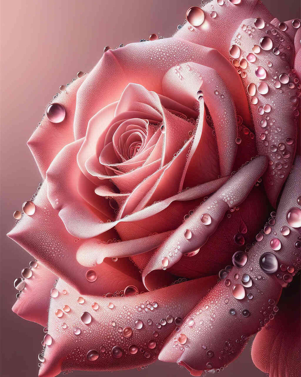 Pink rose, water drops — Diamond Painting Kit design
