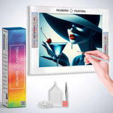 Woman with big hat drinking martini with cherry — Diamond Painting Kit, product view 3