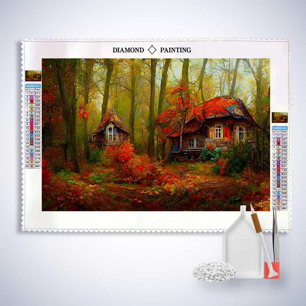 Autumn forest cottage — Diamond Painting Kit, product view 3