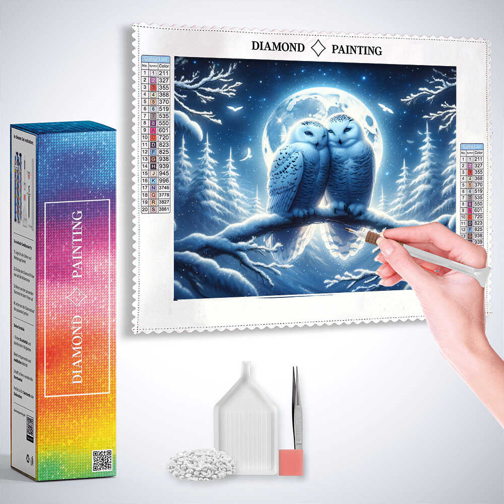 A Pair of Snowy Owls — Diamond Painting Kit, product view 2