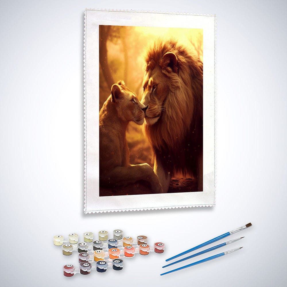 Lion and lioness cuddling — Diamond Painting Kit, product view 2