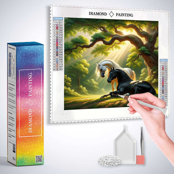 Horses under the tree — Diamond Painting Kit, product view 3
