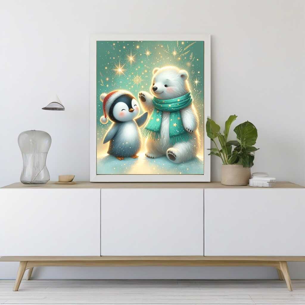 Polar bear and penguin friendship — Diamond Painting Kit, product view 2