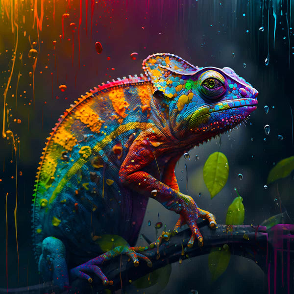 Colorful chameleon in the rain — AB Diamond Painting Kit design