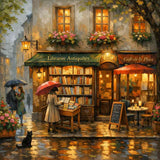 A Rainy Evening at the Bookshop — Diamond Painting Kit design