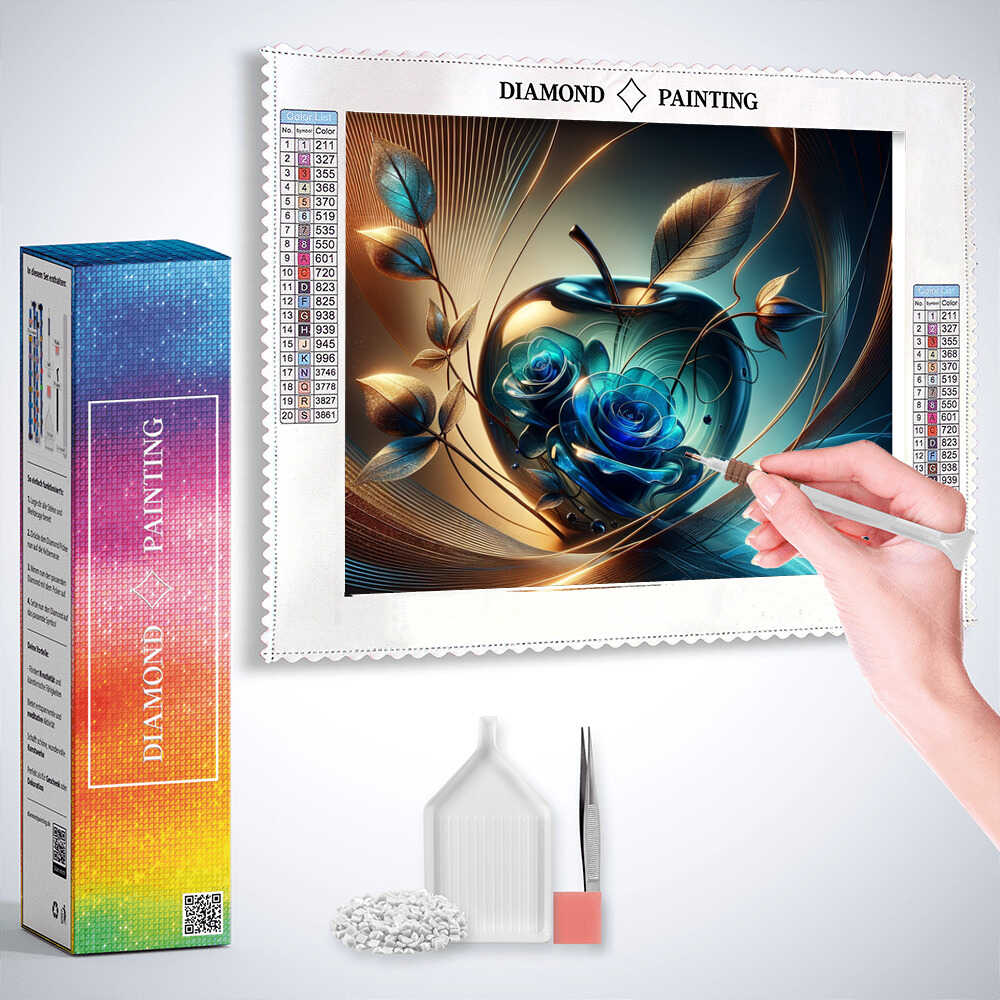 Glass apple blue roses — Diamond Painting Kit, product view 3
