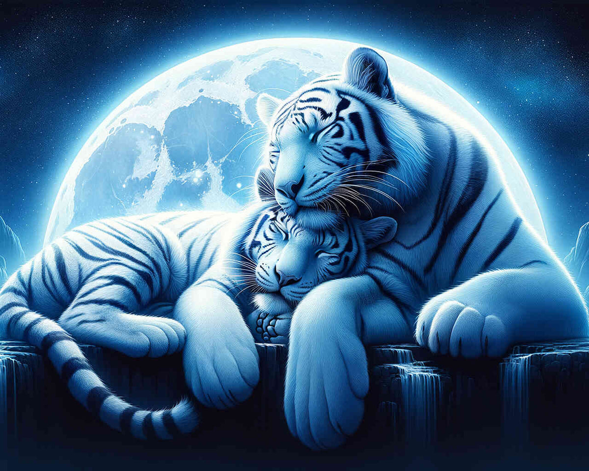 White Tigers Cuddling — Diamond Painting Kit design