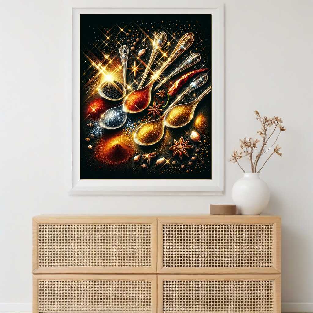 Variety of spices on a spoon — Diamond Painting Kit, product view 2