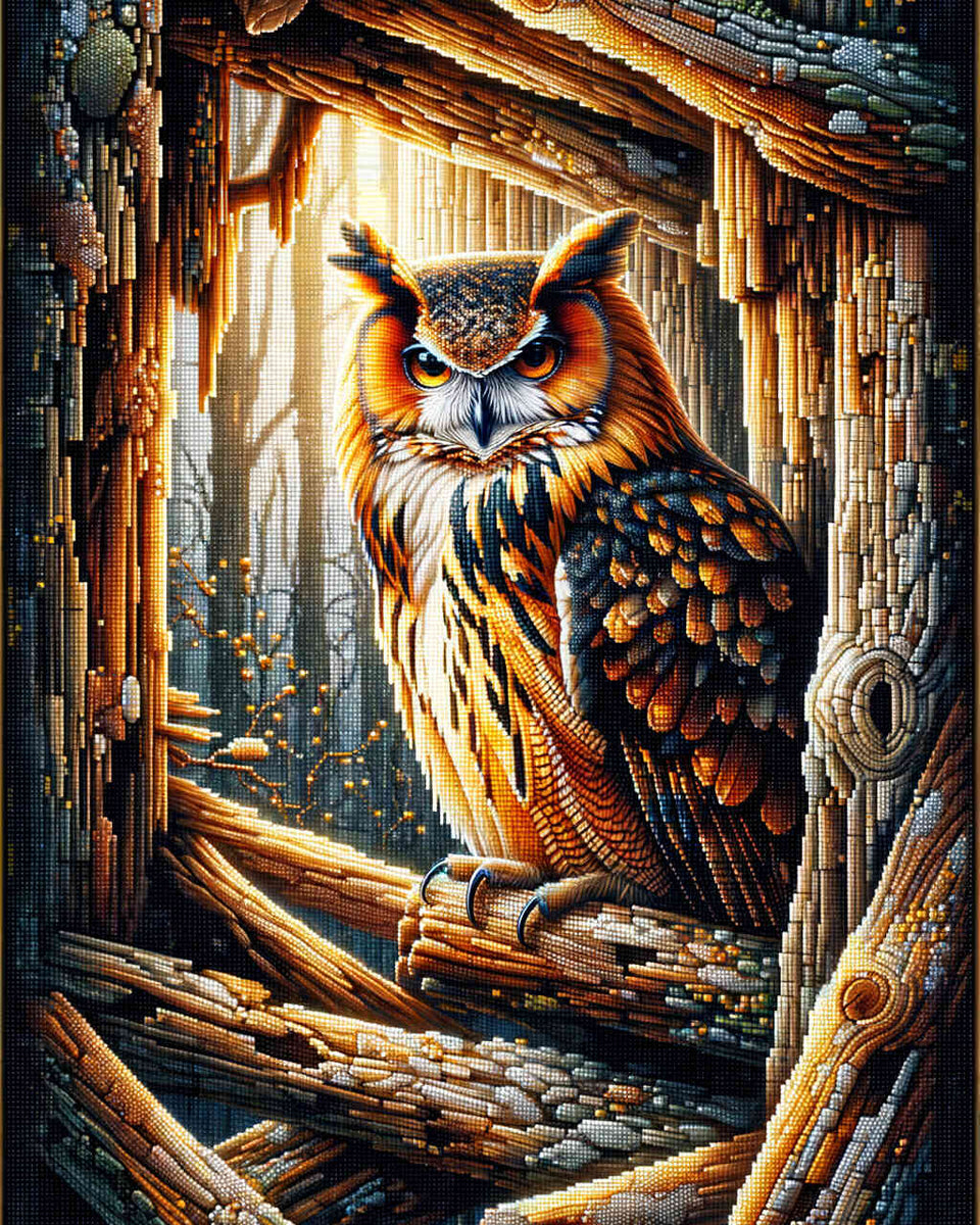 Owl surrounded by wood — Diamond Painting Kit design