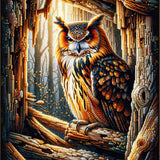Owl surrounded by wood — Diamond Painting Kit design