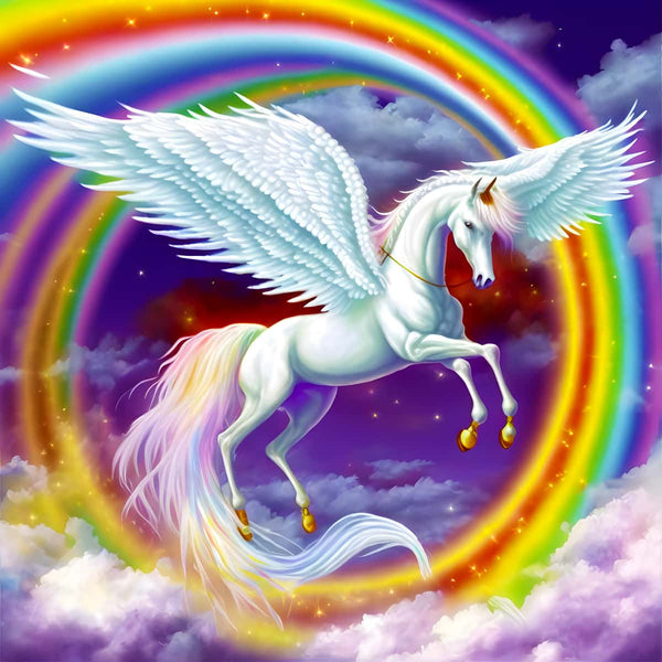 Flying unicorn in the rainbow — AB Diamond Painting Kit design