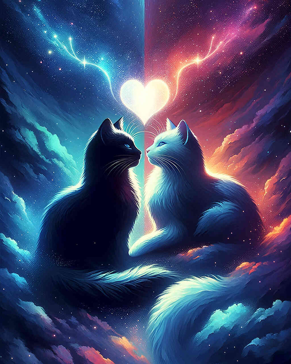 Cat couple, black and white — Diamond Painting Kit design