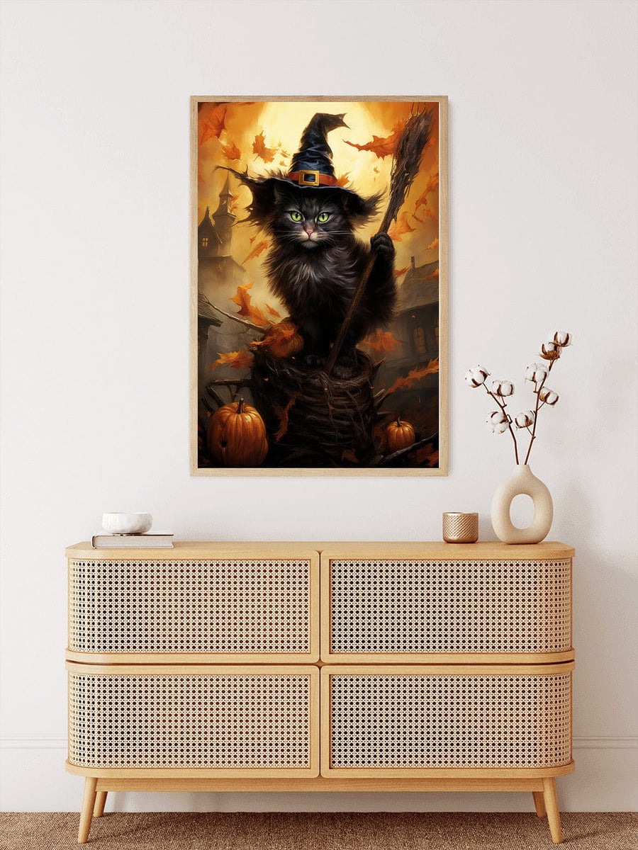 Cat riding a broom — Diamond Painting Kit, product view 3